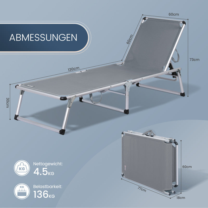 HOMECALL Sonnenliege klappbar grau – leichte Aluminium Gartenliege mit 5-fach verstellbarer Rückenlehne | B-Ware Sonderposten