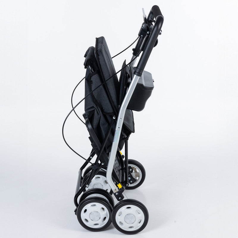 Einkaufswagen mit Sitz – Rollator Einkaufstrolley 36 L faltbar bis 125 kg belastbar,  Einkaufshilfe schwarz