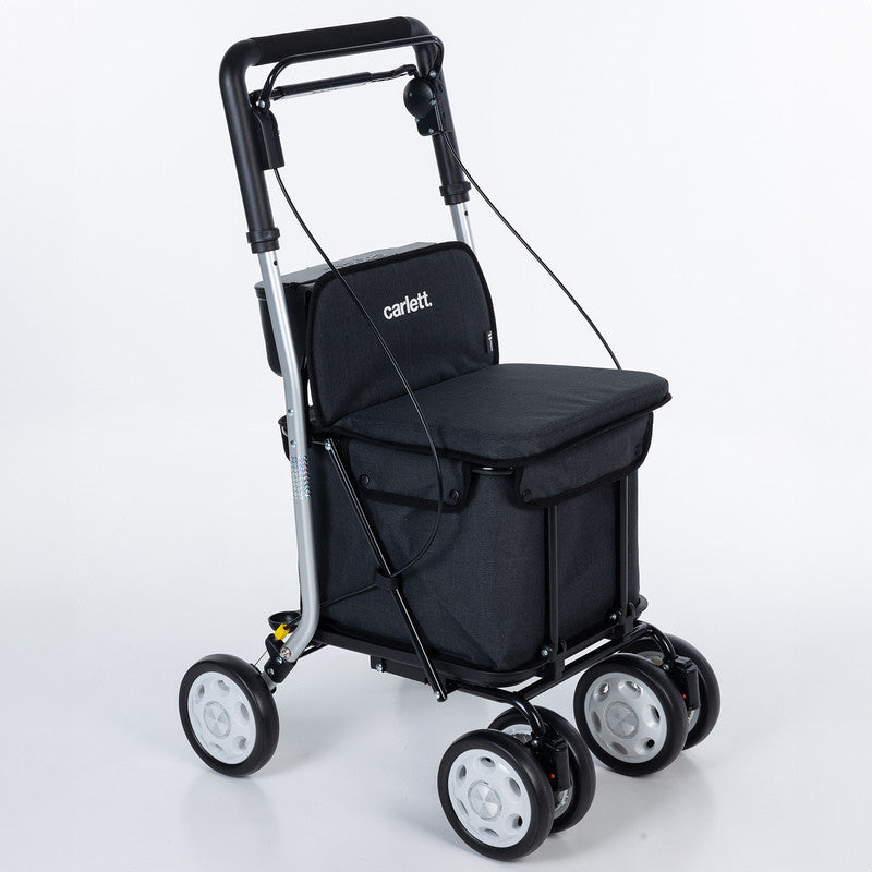 Einkaufswagen mit Sitz – Rollator Einkaufstrolley 36 L faltbar bis 125 kg belastbar,  Einkaufshilfe schwarz