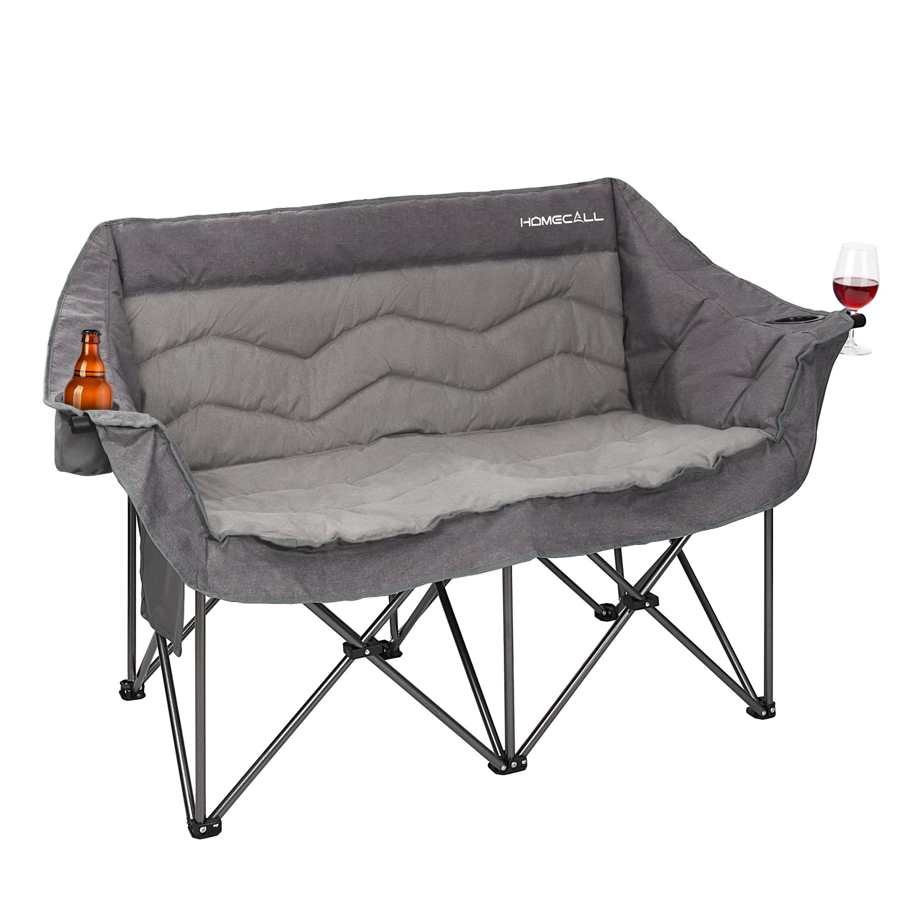 HOMECALL Campingstuhl 2 Personen faltbar – Doppel Campingsofa bis 360 kg, stabile Camping Couch mit Rückenlehne, Grau