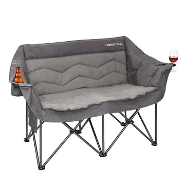 HOMECALL Campingstuhl 2 Personen faltbar – Doppel Campingsofa bis 360 kg, stabile Camping Couch mit Rückenlehne, Grau