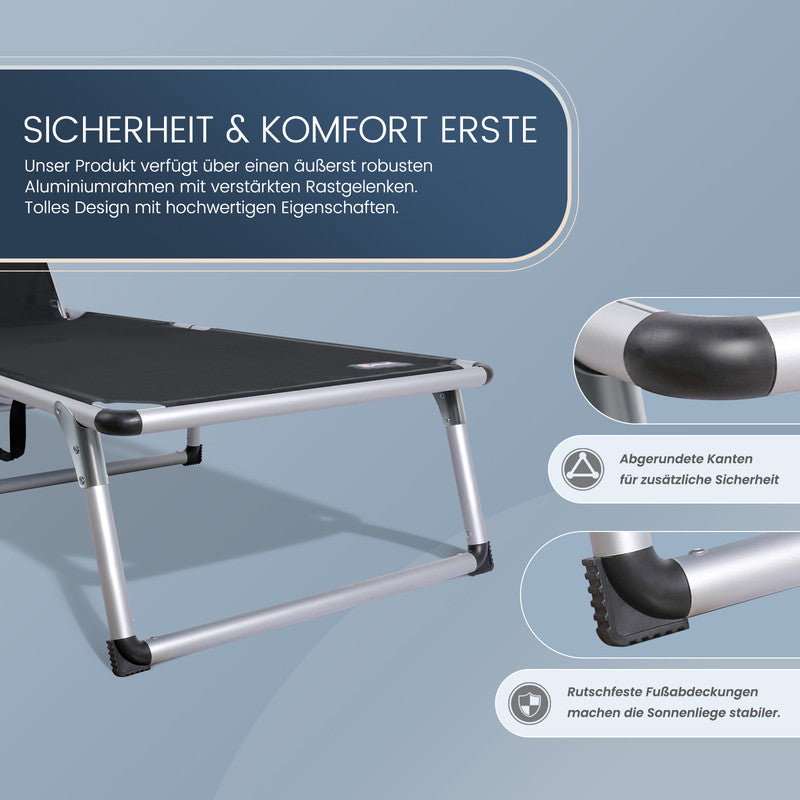 HOMECALL Sonnenliege klappbar – Aluminium Gartenliege mit Textilene & Sonnenschutz, 5-fach verstellbar | B-Ware Sonderposten