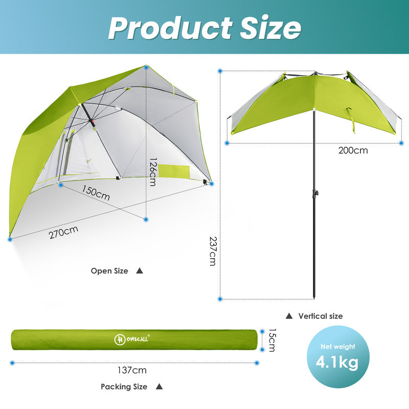 HOMECALL Strandmuschel mit Sonnenschirm-Funktion – UV 50+ Windschutz & Strandschirm | B-Ware Sonderposten