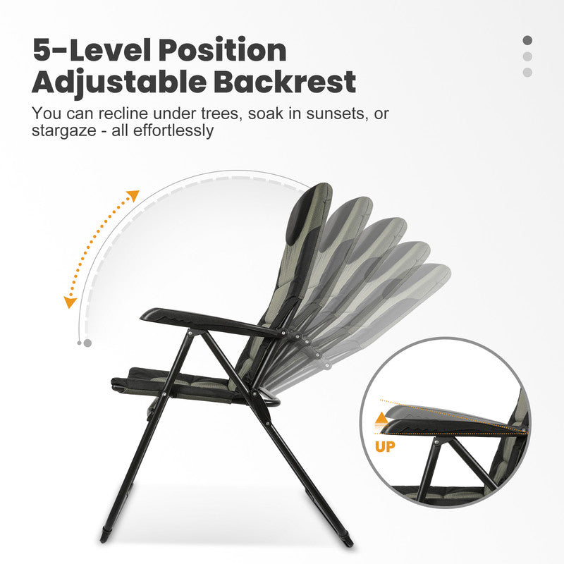 HOMECALL Campingstuhl Hochlehner klappbar Schwarz/Grün – gepolsterter Gartenstuhl 5-fach verstellbar bis 150 kg belastbar | B-Ware Sonderposten