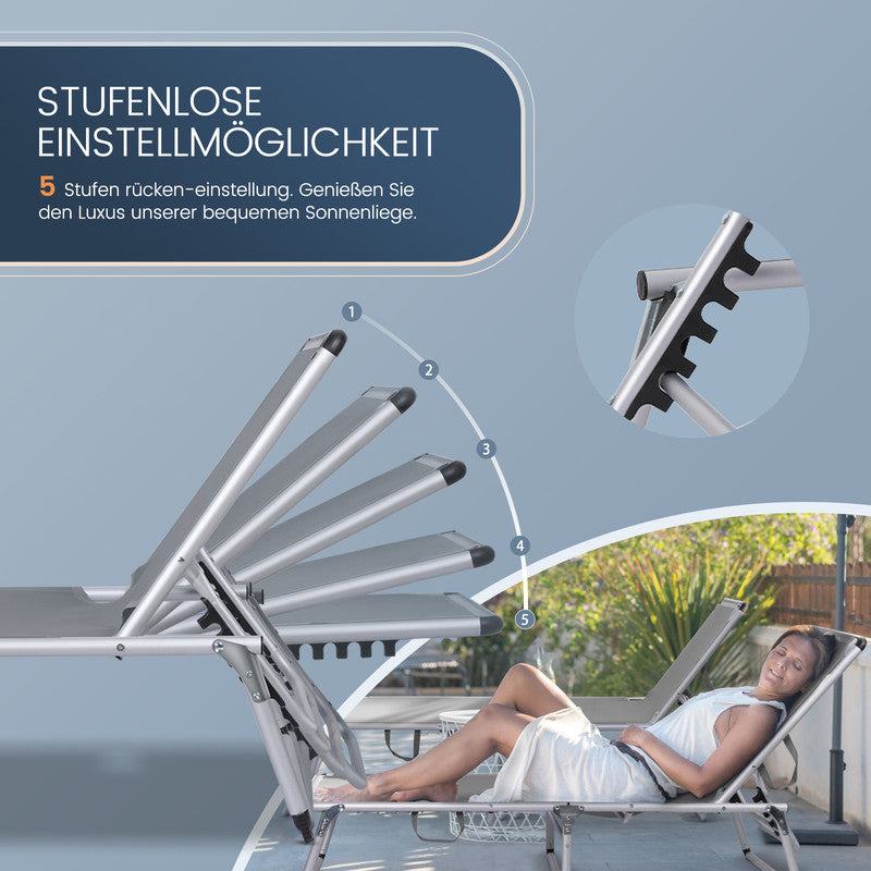 HOMECALL Sonnenliege klappbar grau – leichte Aluminium Gartenliege mit 5-fach verstellbarer Rückenlehne | B-Ware Sonderposten