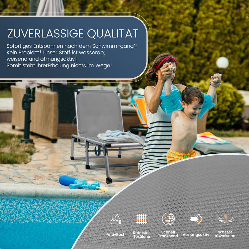 HOMECALL Sonnenliege klappbar grau – leichte Aluminium Gartenliege mit 5-fach verstellbarer Rückenlehne | B-Ware Sonderposten