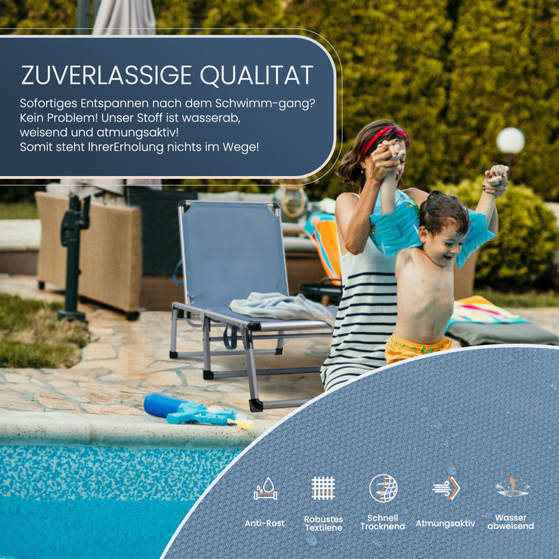HOMECALL Sonnenliege klappbar – leichte Aluminium Gartenliege mit 5-fach verstellbarer Rückenlehne blau | B-Ware Sonderposten
