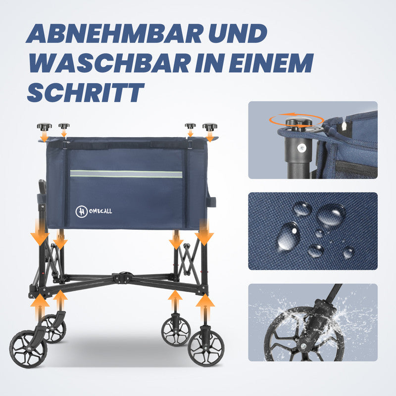 HOMECALL Bollerwagen klappbar 100 kg – faltbarer Handwagen mit erweiterbaren Seitenwänden & Reflektorstreifen | B-Ware Sonderposten