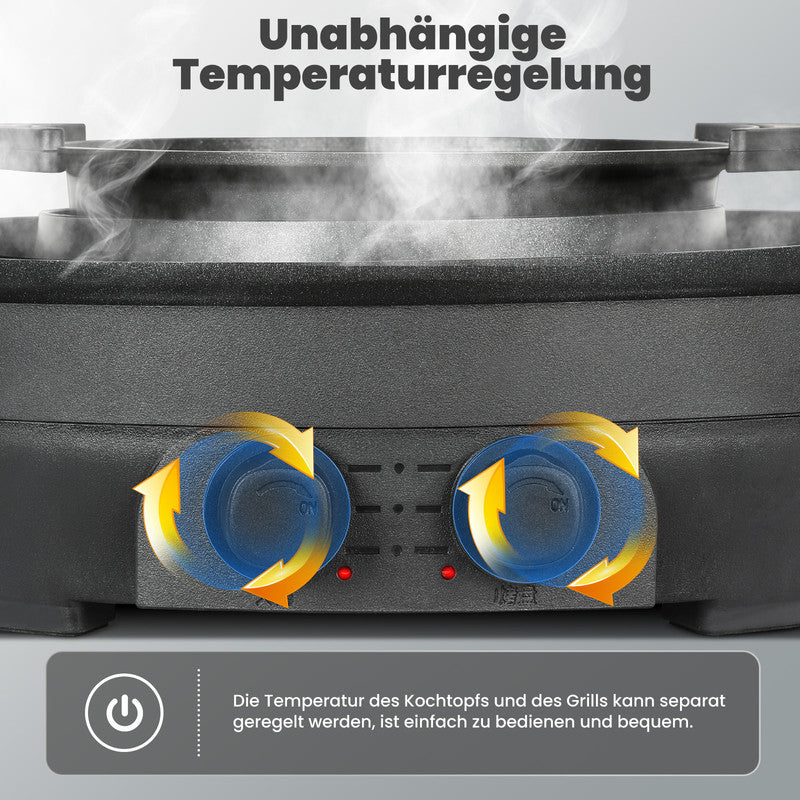 ENFRIFAM 2-in-1 Hot Pot & Teppanyaki Grill – Elektrischer Tischgrill mit Kochtopf - unbenutzte, geprüfte  B-Ware