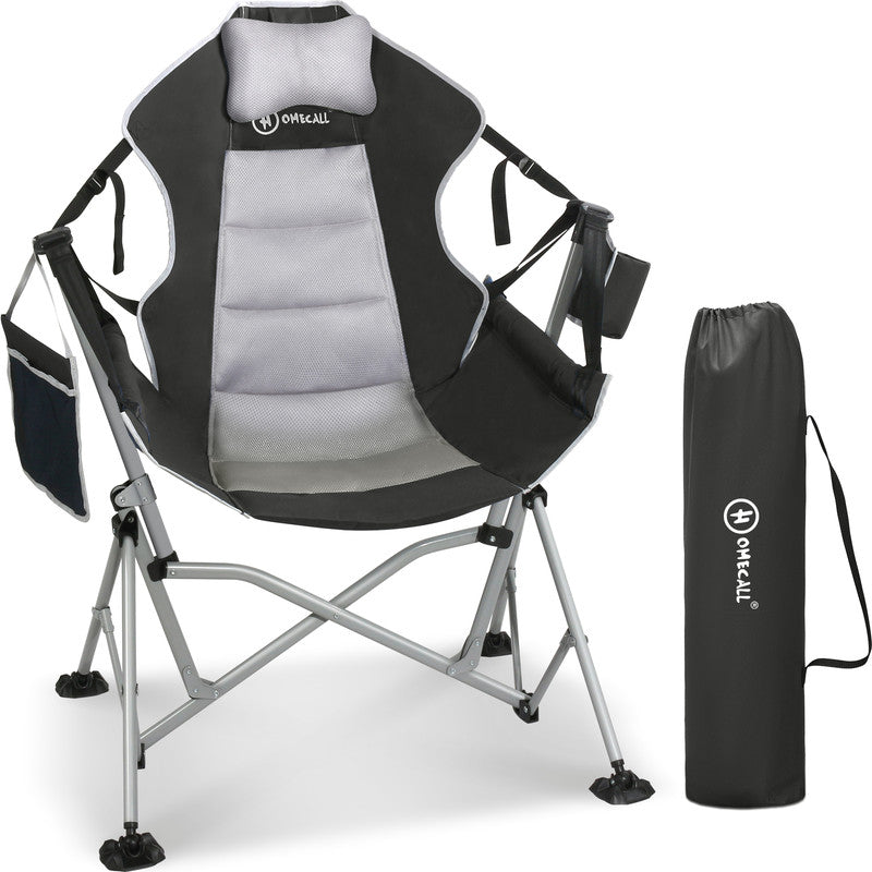 Camping Schaukelstuhl faltbar – Komfortabler Outdoor Hängesessel mit verstellbarer Rückenlehne für Garten & Camping schwarz-grau
