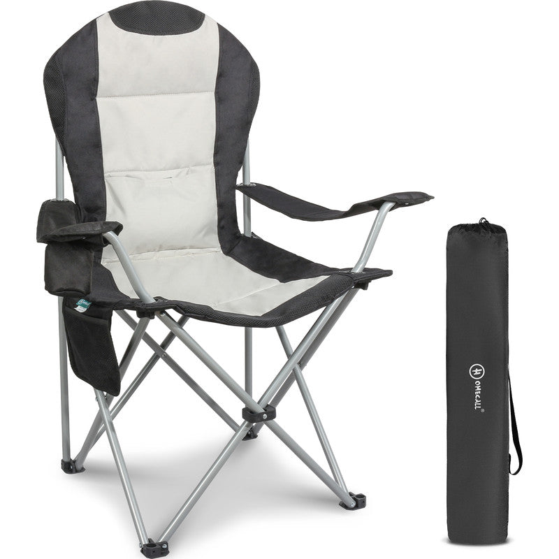 Campingstuhl Hochlehner klappbar – Gepolsterter Gartenstuhl mit Armlehnen & Getränkehalter bis 150 kg belastbar - creme/schwarz