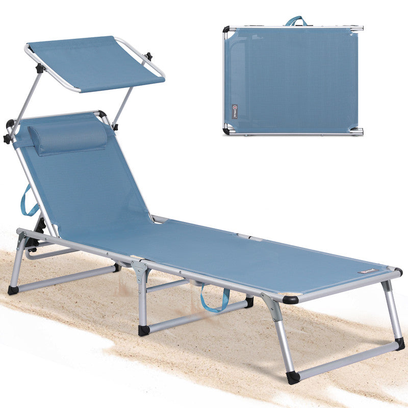 Sonnenliege klappbar – Leichte Gartenliege aus Aluminium mit 5-fach verstellbarer Rückenlehne, Strand- und Campingliege - blau