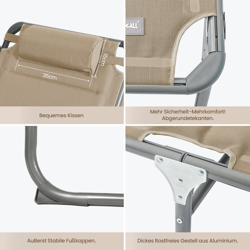 HOMECALL Sonnenliege XXL klappbar – 5-fach verstellbar mit Sonnenschutz beige, gepolstert bis 180 kg belastbar | B-Ware Sonderposten