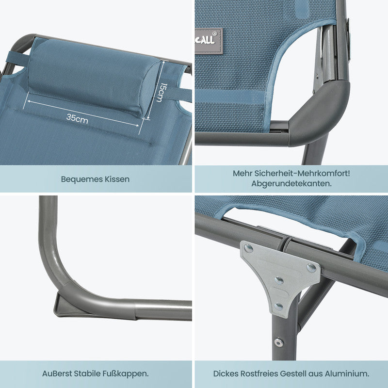 HOMECALL Sonnenliege XXL klappbar Anthrazit – 5-fach verstellbar mit Sonnenschutz, gepolstert bis 180 kg belastbar | B-Ware Sonderposten