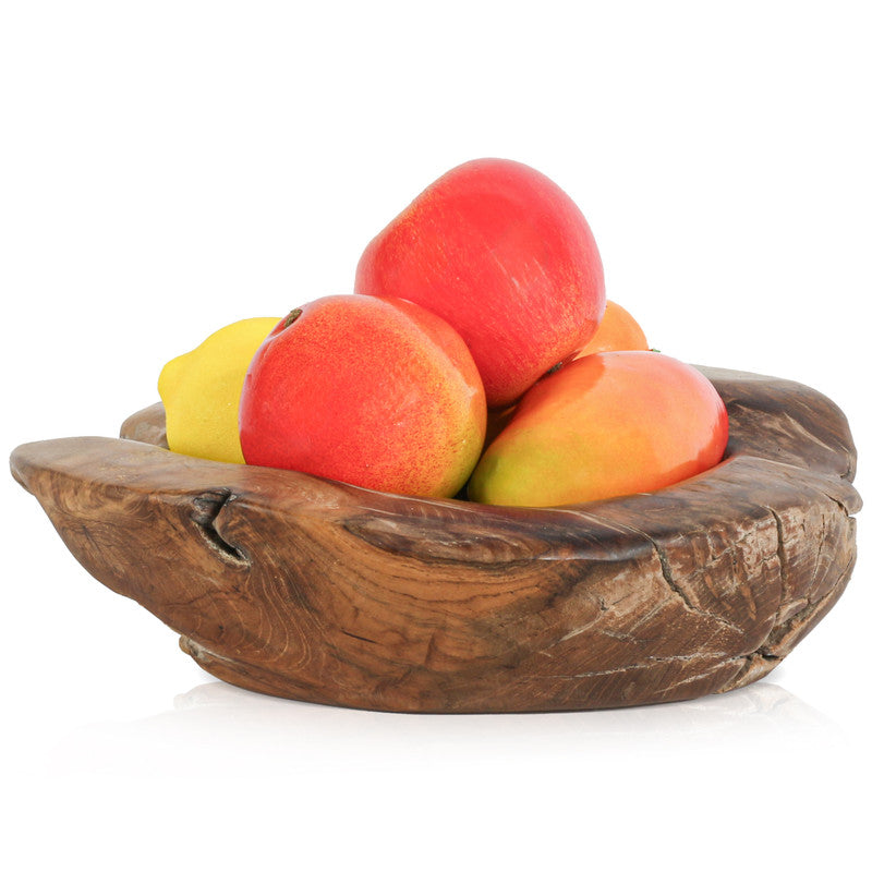 HOMECALL Teakholz Dekoschale Ø 30–35 cm – Natur Holzschale mit 4 Kerzenhaltern, vielseitig verwendbar | B-Ware Sonderposten