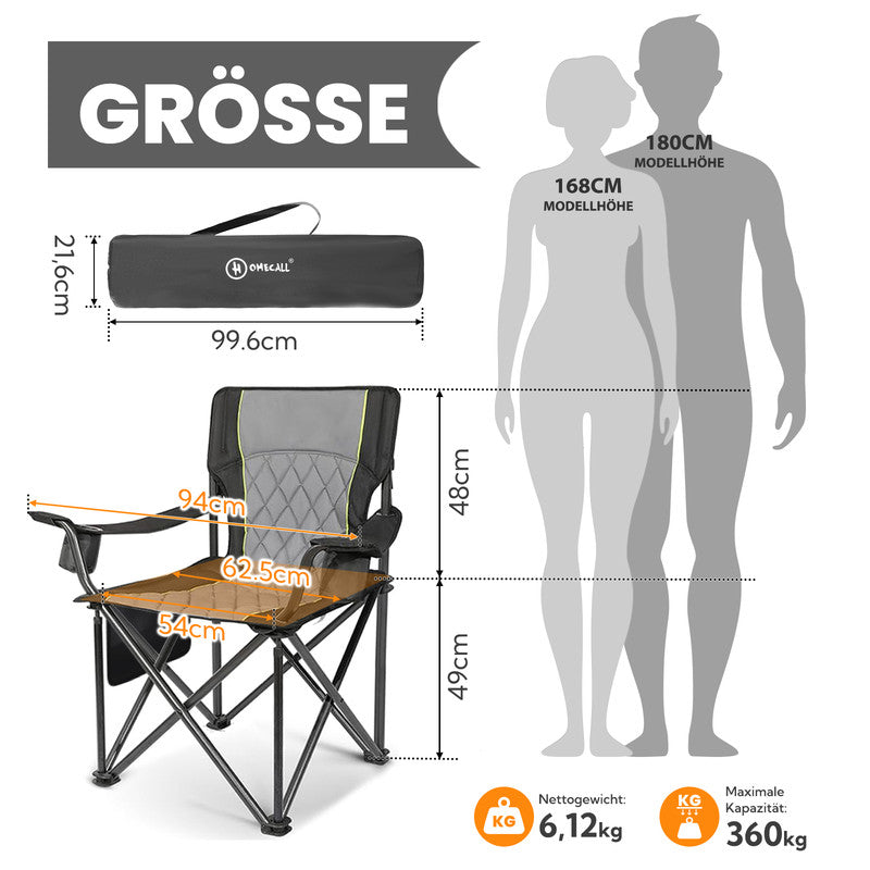 HOMECALL XXL Campingstuhl klappbar bis 360 kg belastbar – gepolsterter Hochlehner mit Getränkehalter | B-Ware Sonderposten